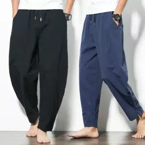 남성 린넨 소재 허리 밴딩 가볍게 입기 좋은 통 바지 조거팬츠 반바지 트레이닝