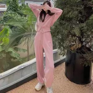 여성 후드 팬츠 세트 크롭 와이드 상하복 여성 트레이닝 세트 봄 티셔츠