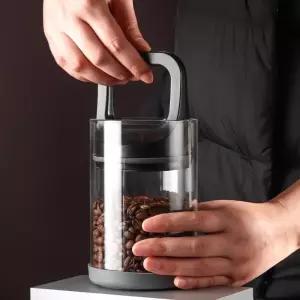 커피보관통 진공 밀폐 캔 용기 유리 원두 보관용기 원터치 푸쉬 진공 P923-O