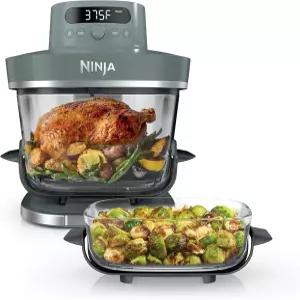 닌자 크리스피 프로 6-in-1 유리 에어 프라이어 450°F 무독성 6qt 및 2.5qt 용기 뚜껑 전자레인지 냉동실