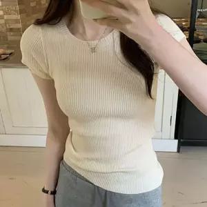 이지셀렉트  라운드 캡소매 슬림 반팔 골지니트티 NF-1