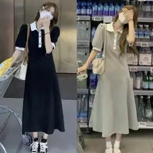 카라 셔링 데일리 바캉스 롱 클래식 배색 원피스 휴양 (KYR-WFGV25Y)