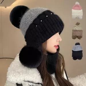 러블리 방울디자인 따뜻한 니트 스키장 배색 방울비니