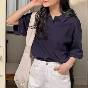 오픈 카라 무지 반팔 티셔츠 루즈핏 여성 빅사이즈