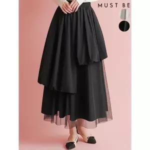 [하프클럽/머스트비]여성 샤 레이어드 언발 벌룬 스커트