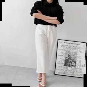 여자하의 여성 린넨 포켓 9부 통 바지 여름 편안한 착용감