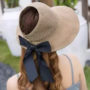 라탄모자 여성썬캡 챙모자 바닷가 돌돌이 여름 휴가 빅리본