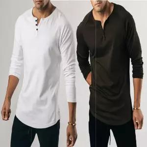 남자 SB214755 단추 긴팔 티셔츠 머슬핏 헬스 운동복 상의 2색