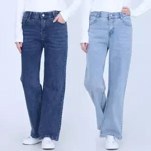봄 여름 여성 연청 진청바지 스판 아이스 쿨 데님 팬츠 일자 와이드 밴딩