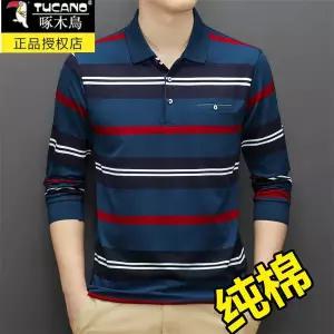 긴팔 폴로셔츠 봄 가을 셔츠 반집업 카라 티셔츠 타 우드페커 남성 폴로 중장년층용 순면 스트라이프 루즈