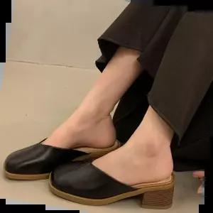 블로퍼 캐주얼 여성 신기 편한 미들힐 슬리퍼 신발