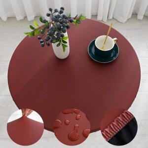 vctops 100% 방수 Pu 가죽 원형 테이블 보 커버, 내유성 닦을 수 있는 신축성 매트리스 피크닉, 캠핑, 야외용 방풍 세탁 가능한 프로텍터 (와인 레드, 88.9cm(35인치))