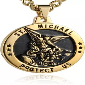 HZMAN 세인트 마이클 대천사 가톨릭 스테인리스 스틸 부적 펜던트 목걸이