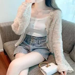 긴팔가디건 시스루 가디건 오간자 스타일 자수 여름 볼레로 루즈