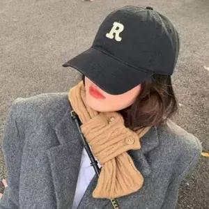 남녀공용 단추 꽈배기 패턴 미니 니트 목도리 머플러