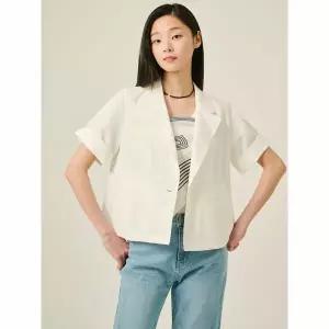 [빈폴레이디스]리넨 혼방 5부 소매 재킷  화이트