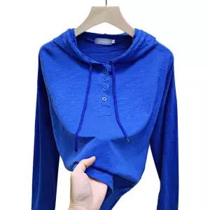 여성 화이트 후드 얇은 면 티셔츠 봄 가을 루즈핏 긴팔