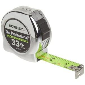 KOMELON 433IEHV 읽기 쉬운 전문가용 줄자, X 눈금 및 프린트, 인치 2.5CM(33피트 1인치), 10.1M 엔지니어 크롬
