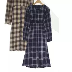 체크 롱 원피스 GD685