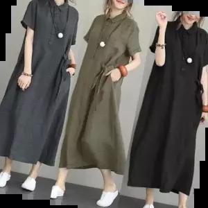 드레스 여성 티셔츠 은창 롱 반팔 원피스 퍼프 린넨 루즈핏