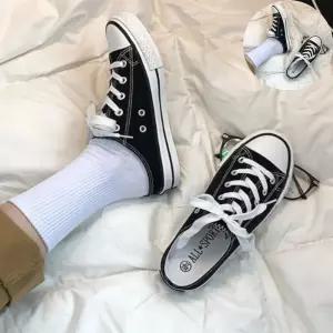 여성성스니커즈 여자 슬리퍼 봄 여름 스니커즈 캔버스 뮬 블로퍼 여성