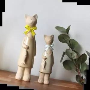 도자기공예품 갓샵 리본 고양이 장식 소품 인형 장식품 2p/도자기