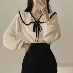 [셀러허브]러블리 여성 3컬러 리본 스트랩 세일러카라 블라우스 LK-S031 (S41470297)