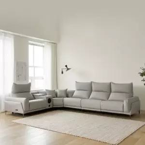 [우관제 갤러리] 몬테 6인 코너형 비건레더 가죽 리클라이너 소파+홈바 콘솔