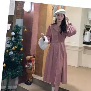 겨울원피스 여성 3컬러 데이트룩 코듀로이 진주 카라 넥 롱원피스