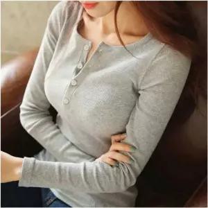 골지티 슬림핏 헨리넥 버튼 이너티 여자 긴팔 티셔츠 4컬러