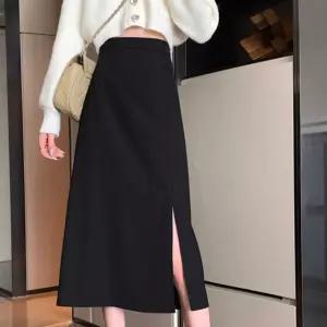 인어스커트 사이드라인 절개 포인트 허리 뒷밴딩 롱스커트