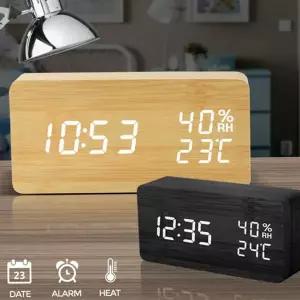 우드 탁상 시계 인테리어 디지털 무소음 led 탁상 시계 온습도
