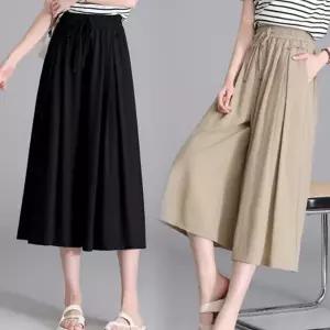 여성 와이드 바지 밴딩 플레어 통바지 치마 바지 여름 통치마 이중 박음