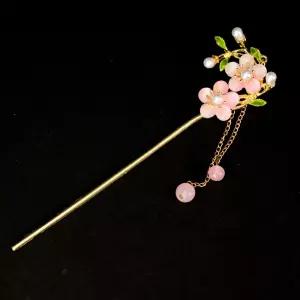 마켓헤라 핑크꽃 진주알 한복비녀 전통비녀 헤어코사지