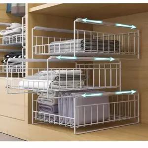 슬라이딩 수납함 다용도 서랍식 칸막이 옷장 정리 선반 수직형 공간활용 정리대 바스켓 선반형 다단 틈새