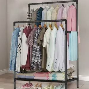 더블 행거 이동식 철제 드레스 이단 옷걸이 선반형 조립 건조대 세탁실 침실 겸용 공구 없는 신발 모자
