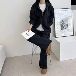 GBB HF770W-HF287W 여자 겨울 기모 투웨이 후드 집업 사이드 스냅 와이드 팬츠 세트(양털안감)