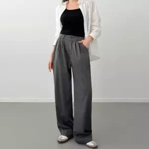 [남녀공용/3단사이즈] 이지 와이드 투턱 반밴딩 슬랙스 3color 하이웨스트 와이드 팬츠 데일리 오피스룩