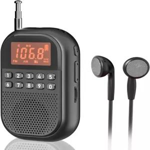 휴대용 라디오 AM FM 블루투스 포켓 충전식 1100mAh 대형 스피커가 장착된 월드 수신기 스테레오 이어폰