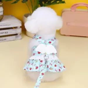 강아지하네스원피스 강아지 날개 포인트 하네스 고리 리드줄 원피스 코디