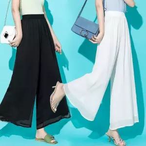 여성 쉬폰 소재 편안한 허리 밴딩 예쁜 통 넓은 바지 YhO1+2mbA