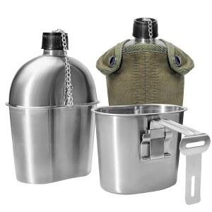 하이킹 캠핑 클라이밍 및 대부분의 야외 활동을 위한 0.5QT 컵 슬리브가 포함된 아프란티 스테인리스 스틸 군용 매점 1QT 휴대용 육군 물병