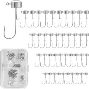 후크 박스 포함 40개 네드 리그 지그 헤드 세트 - 버섯 베이스 크래피 송어용 정교한 낚시 1/12온스