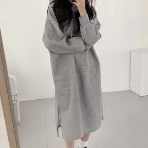 편한원피스 무지 기모 후드 롱 원피스 캐주얼 데일리 이지룩