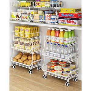 OKZEST 3단 롤링 팬트리 바닥 정리함 및 바퀴가 달린 수납 카트, 팬트리 선반용 스태커블 와이어 팬트리 바구니, 주방 수납 선반 및 과일 간식용 과일 바구니 스탠드 양파 감자