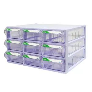 [국내생산 완제품] 수납월드 투명수납함 대형 9칸 플라스틱 화장대 미니 서랍장 책상꾸미기 레고 사무실 약 소품 정리 사무용품 데스크테리어 오거나이저 정리함 