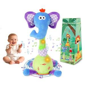 춤추는 코끼리 장난감, 말하는 것을 일렉트로닉, 트렁크 위한 아기 선물 유아를 빛나는 부활절 1-3세 어린이를 휘글거리는 인형 반복하는 선물로 뮤지컬