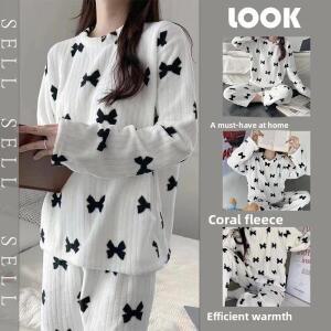 가을 겨울 코랄 플리스 잠옷 로브 안감 홈웨어 아우터웨어 귀여운 학생 홈 세트 니트 폴리에스터 중간...