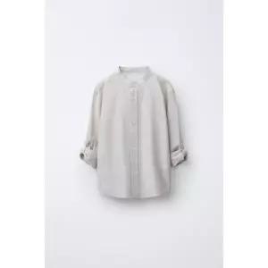 국내배송 ZARA 자라 주니어 키즈 코튼 린넨 스트라이프 셔츠 라이트 베이지 1309620052 1801384