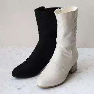 시원한 셔링 패브릭 컴포트 쿠션 미끄럼방지 펌프스 마 미들롱 부츠 6CM JANG-AN2006